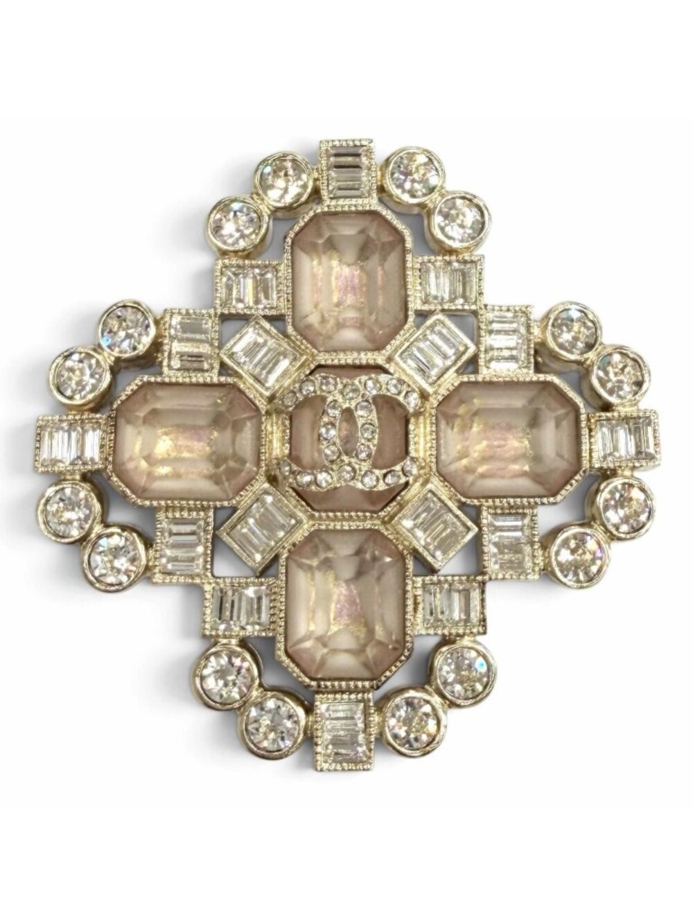 Chanel CC Logo Rhinestone Bijou Brooch Pink Silver